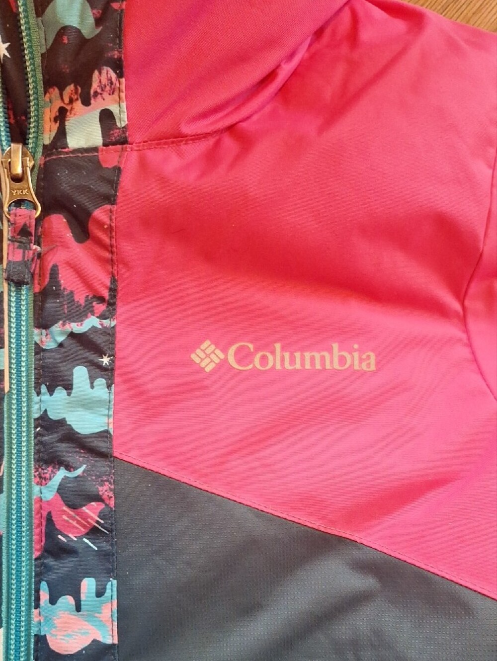 Columbia Girls' Pink and Navy Patterned Hooded Jacket - Picture 2 of 5
